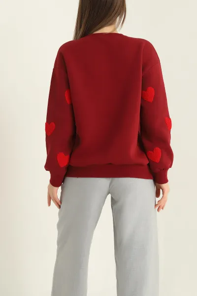 Bordo Şardonlu Süzene Nakışlı İki İp Bayan Sweat 319921