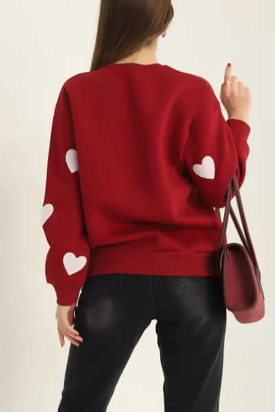Bordo Şardonlu Süzene Nakışlı İki İp Bayan Sweat 324487