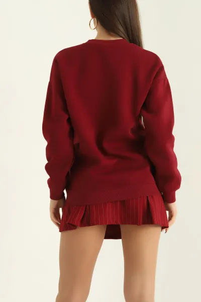 Bordo Şardonlu Üç İplik Bayan Sweat 326318