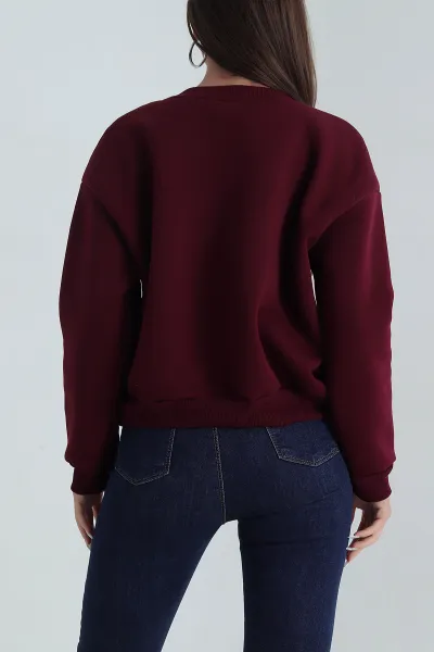 Bordo Şardonlu Üç İplik Kadın Sweat 387824