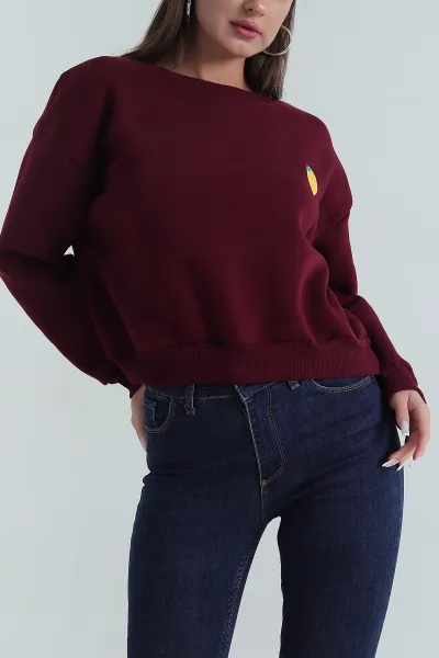 Bordo Şardonlu Üç İplik Kadın Sweat 387824