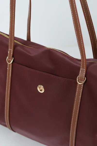 Bordo Saten Fermuarlı Ön Cep Detaylı Kadın El Kol ve Omuz Çantası 494068