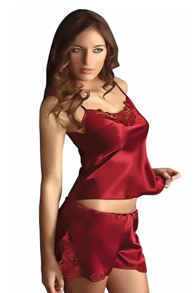 Bordo Saten Jumelles 5100 Şortlu Gecelik Takım 237398