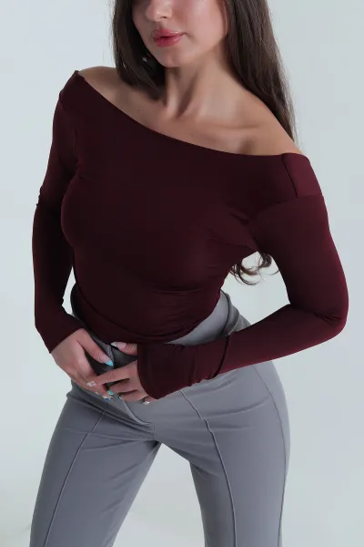 Bordo Scuba Kadın Zıbın Bluz 483749