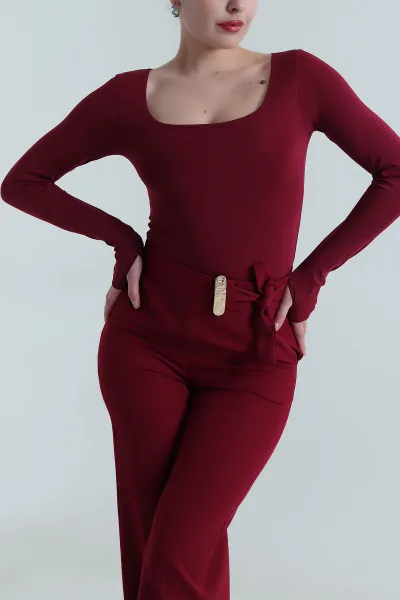 Bordo Scuba Kadın Zıbın Bluz 498080