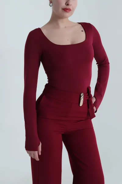 Bordo Scuba Kadın Zıbın Bluz 498080