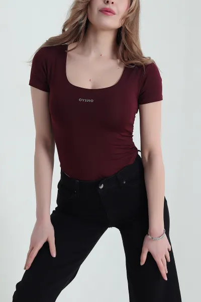 Bordo Scuba Likralı Kadın Zıbın Bluz 432255