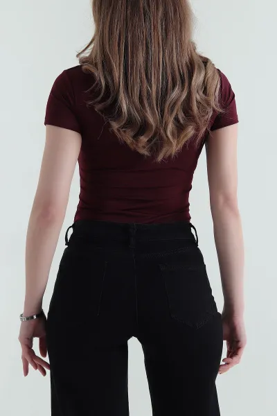 Bordo Scuba Likralı Kadın Zıbın Bluz 432255