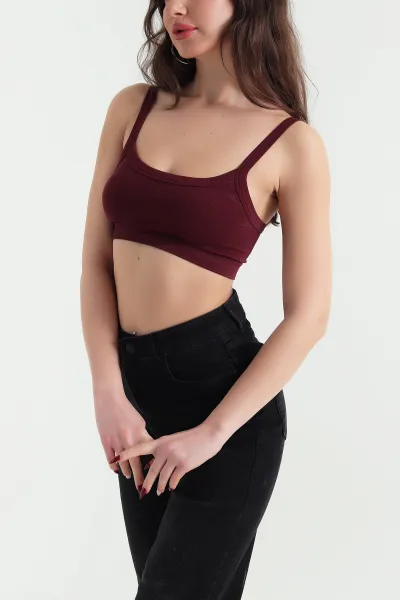 Bordo Seamless Askılı Crop Büstiyer 423254