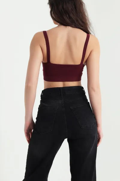 Bordo Seamless Askılı Crop Büstiyer 423254