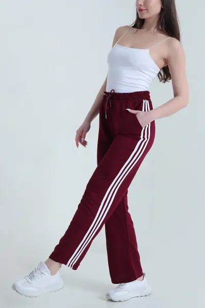 Bordo Şerit Detay Kristal Cepli Kadın Eşofman Altı 449365