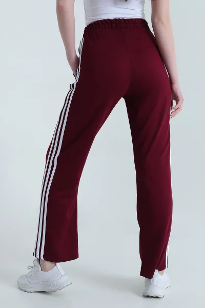 Bordo Şerit Detay Kristal Cepli Kadın Eşofman Altı 449365
