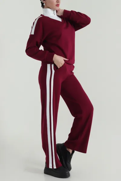 Bordo Şerit Detay Likralı Modal Kadın İkili Takım 418707