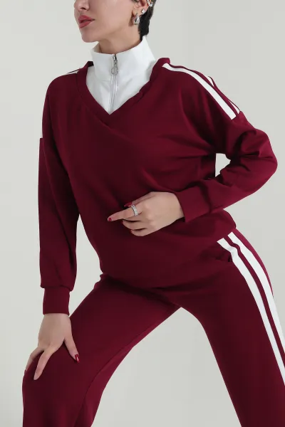 Bordo Şerit Detay Likralı Modal Kadın İkili Takım 418707
