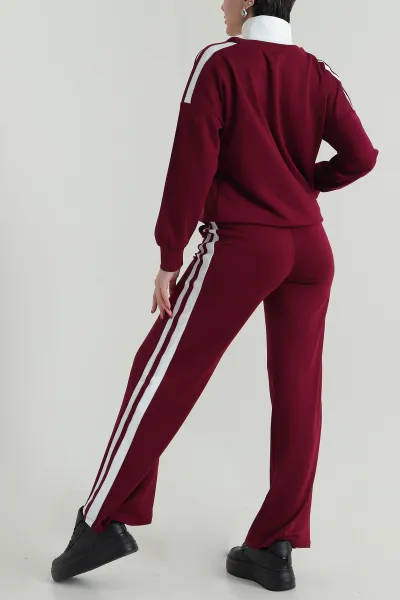 Bordo Şerit Detay Likralı Modal Kadın İkili Takım 418707