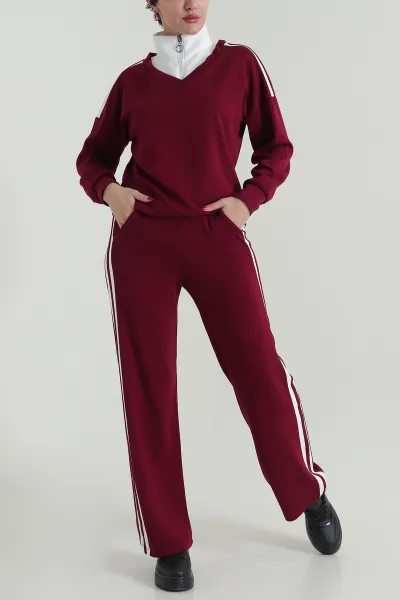 Bordo Şerit Detay Likralı Modal Kadın İkili Takım 418707