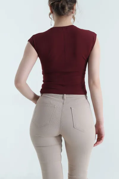 Bordo Serpme Taşlı Süprem Kadın Bluz 453344