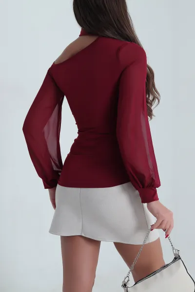 Bordo Şifon Kol Sandy Kadın Bluz 491342