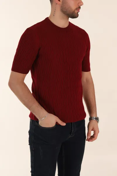 bordo-slim-fit-dokulu-kisa-kollu-erkek-triko-tisort-338898