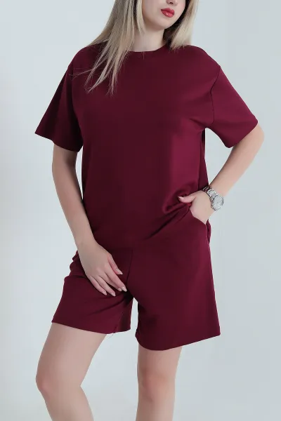 Bordo Şortlun Modal Kadın İkili Takım 466195