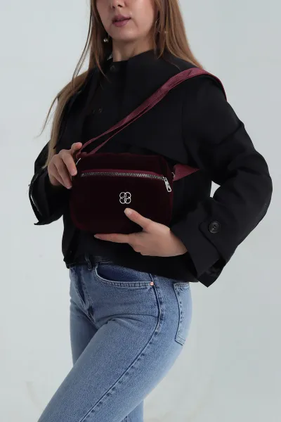 Bordo Süet Fermuarlı Omuz Çantası 403575
