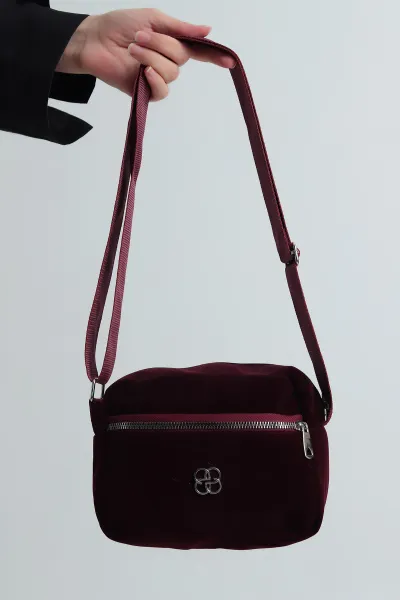Bordo Süet Fermuarlı Omuz Çantası 403575