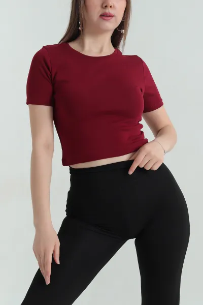 Bordo Süprem Crop Kadın Tişört 348114