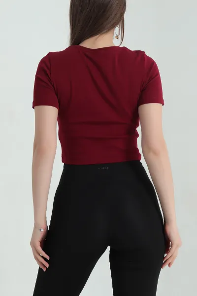 Bordo Süprem Crop Kadın Tişört 348114