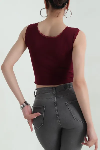 Bordo Süprem Kumaş Fiyonklu Kadın Atlet 372675