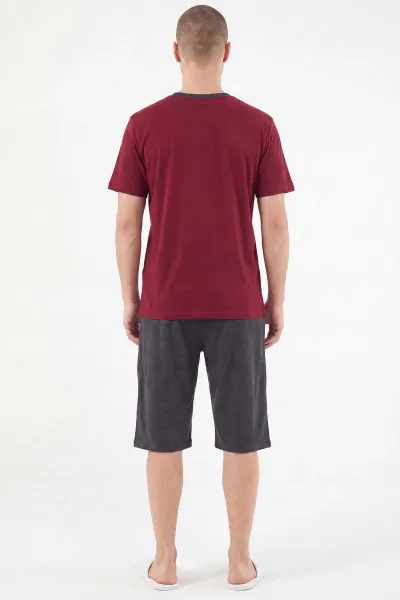 Bordo Süprem Kumaş Nakış Detaylı Erkek Şortlu Pijama Takımı 465814