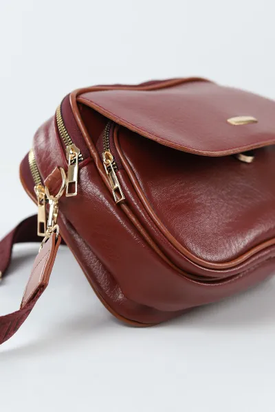 Bordo Taba Kırışık Doku Mıknatıs Kapaklı Kadın Omuz Çantası 492363