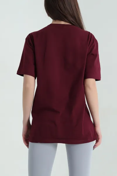 Bordo Taş İşlemeli Süprem Kadın Tişört 346654