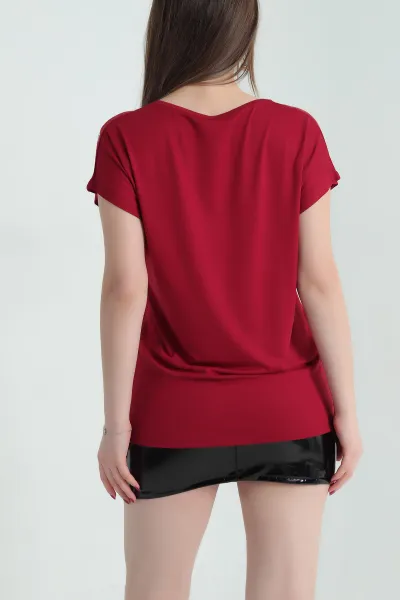 Bordo Taş İşlemeli Viskon Bluz 335897