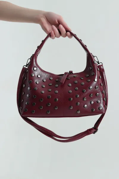 Bordo Taş Tasarımlı Kadın El Kol ve Omuz Çantası 439462