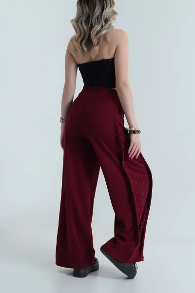 Bordo Taşlı Garnili Modal Kadın Pantolon 484409