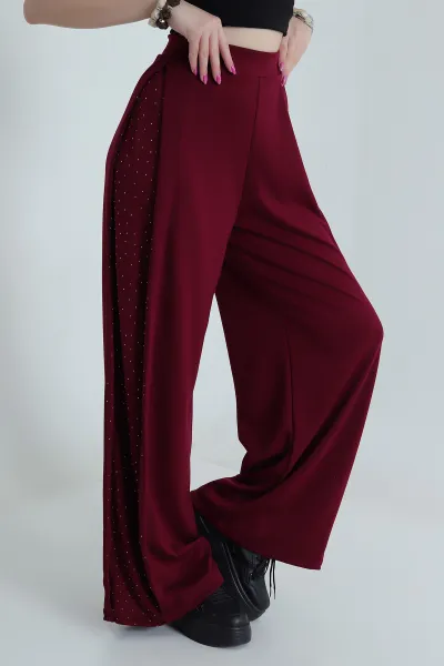 Bordo Taşlı Garnili Modal Kadın Pantolon 484409