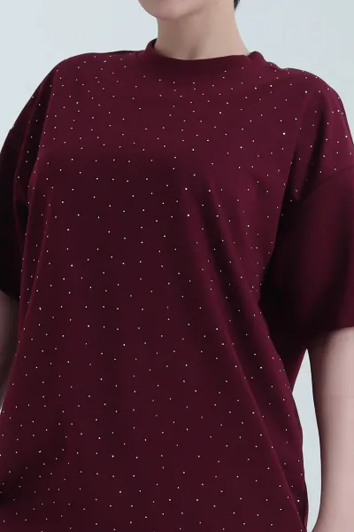 Bordo Taşlı Kristal Kadın İkili Takım 454523