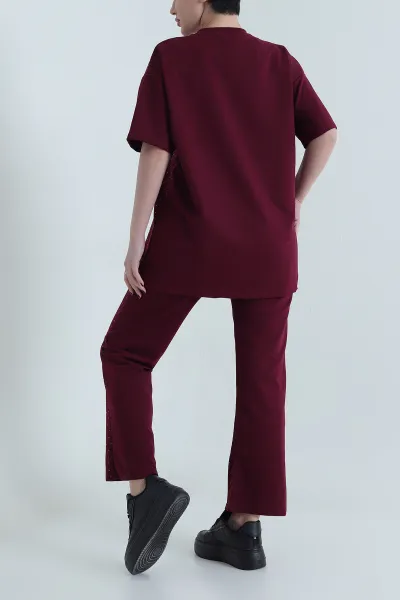 Bordo Taşlı Kristal Kadın İkili Takım 454523