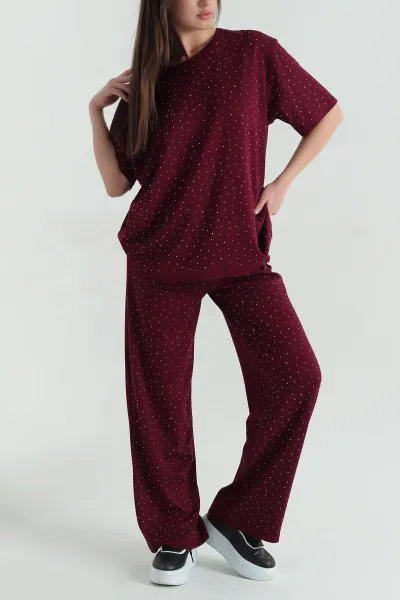 Bordo Taşlı Modal Kadın İkili Takım 366416