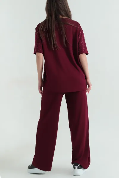 Bordo Taşlı Modal Kadın İkili Takım 366416