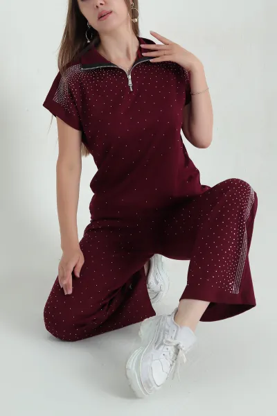 Bordo Taşlı Modal Kadın İkili Takım 367853