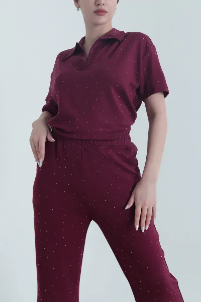 Bordo Taşlı Modal Kadın İkili Takım 442797