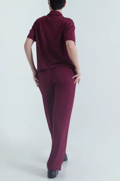 Bordo Taşlı Modal Kadın İkili Takım 442797