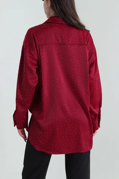 Bordo Taşlı Saten Kadın Gömlek 438265