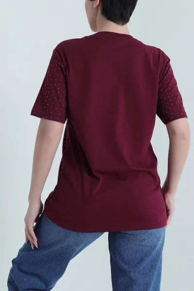 Bordo Taşlı Süprem Kadın Tişört 446703