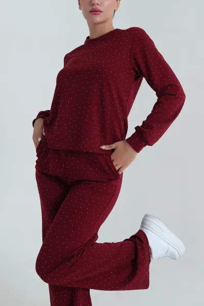 Bordo Taşlı Tasarım Oysho Kadın İkili Takım 389948