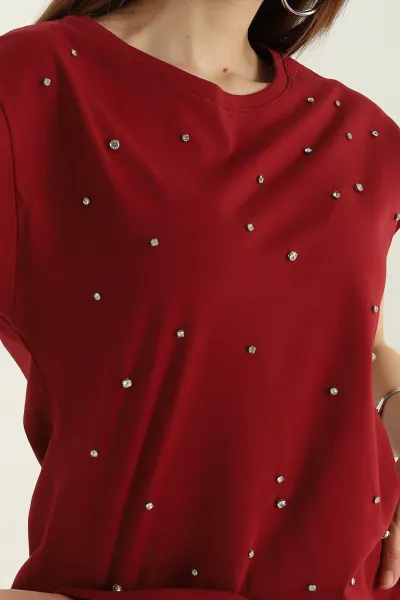 Bordo Taşlı Tasarım Süprem Kadın Bluz 362509