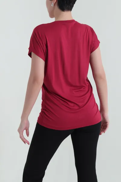 Bordo Taşlı Viskon Kadın Bluz 433802
