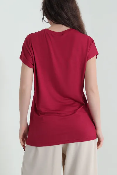 Bordo Taşlı Viskon Kadın Bluz 433872