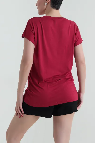 Bordo Taşlı Viskon Kadın Bluz 437583